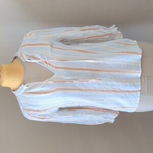 PAIGE Striped Ruffled Fitted Blouse
